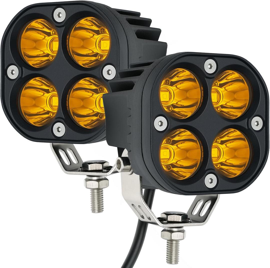 2-Pack 40W 3Inch Yellow Spot Beam LED Pod Light - Bright Off-Road Driving Fog Lights, Waterproof Auxiliary Ditch Lights for Truck, SUV, ATV, Boat, Motorcycle, Pickup, Tractor