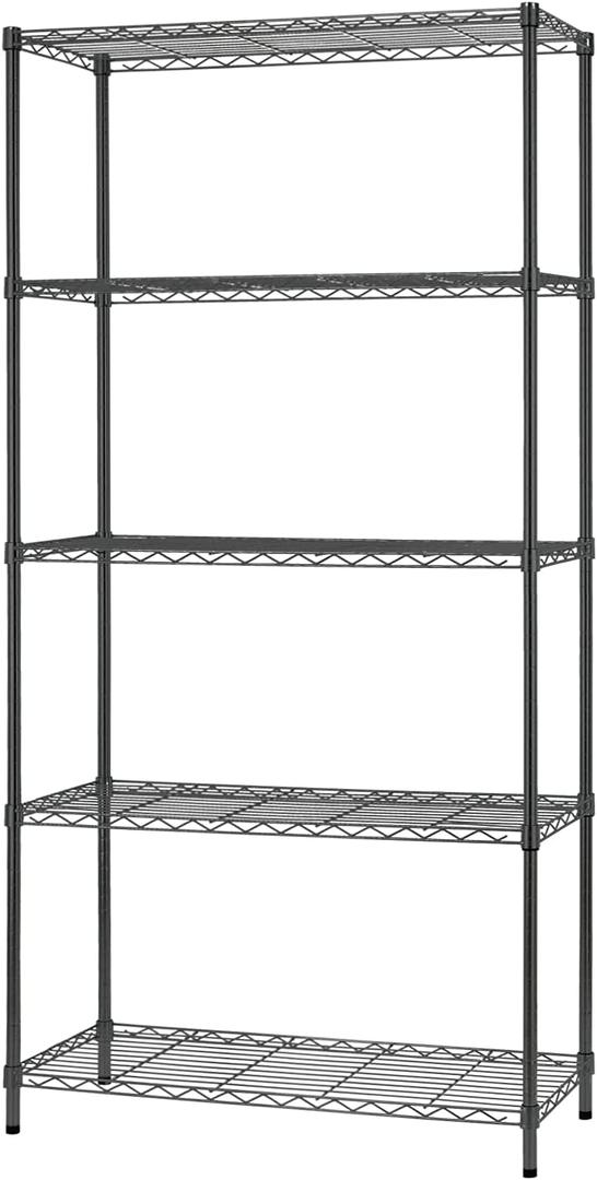 14" D36" W72" H Wire Shelving Unit Commercial Metal Shelf with 5 Tier Adjustable Layer Rack Strong Steel for Restaurant Garage Pantry Kitchen Garage Black
