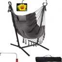 Hammock with Stand Phone Holder Included Double Hanging Chair Macrame Boho Handmade Adjustable Swing Indoor Outdoor Patio Yard Garden Porch 400lbs Capacity (2022 Grey)