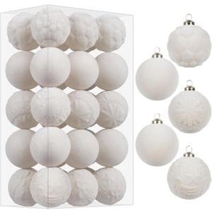 RoseCraft 30PCS Beige Velvet Christmas Ball Ornaments Set, 60MM/2.3Inch Shatterproof Flocked Ornament for Christmas Tree Hanging Holiday Party Xmas Decorations.