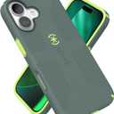 Speck CANDYSHELL Grip +MS Case for iPhone 17 - NEO DRAB/Glow Green | Slim Protective Grip | Drop Protection | MagSafe Compatible (Gray)
