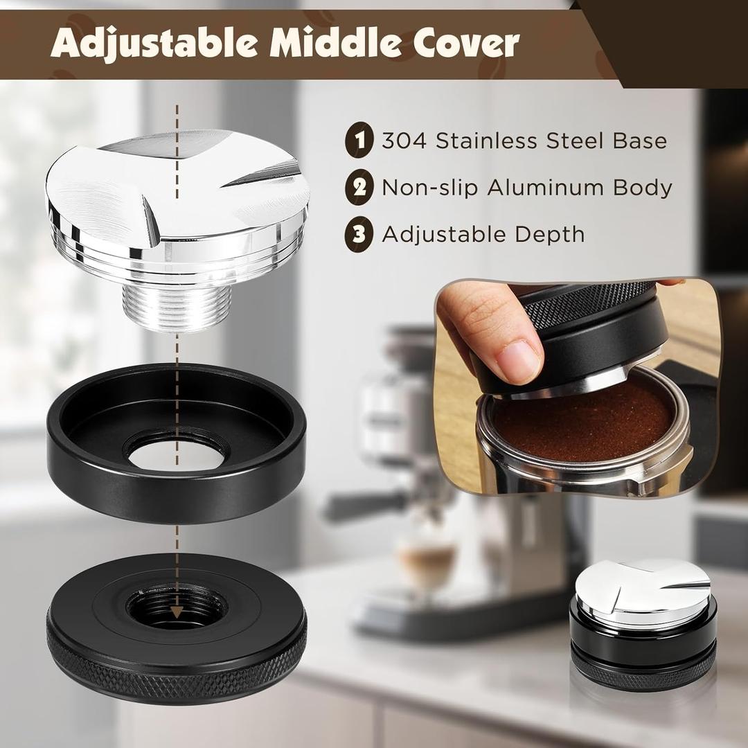 8 PCS Espresso Accessories Kit,51mm Espresso Tamper Tools,WDT Tool Espresso,Espresso Tamping Station, Distributor, Stirrer, Dosing Funnel,Puck Screen, Brush and Latte Art Pen