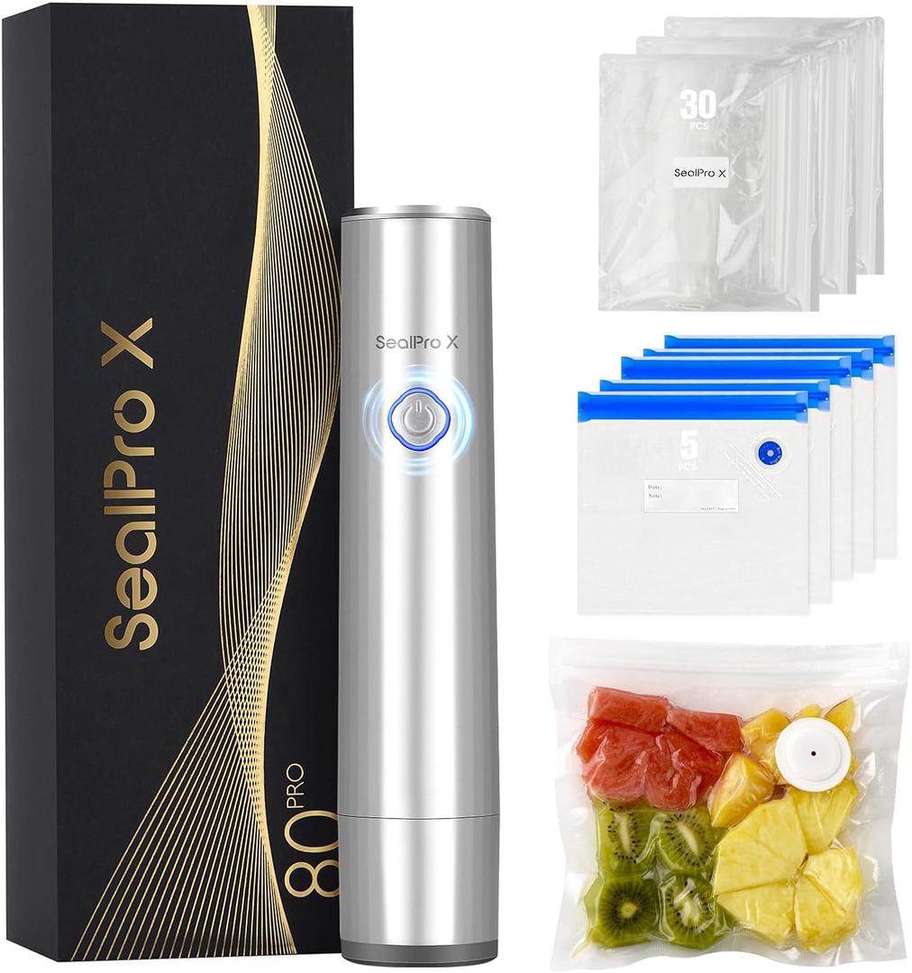Portable Handheld Vacuum Sealer for Food Preservation, Cordless Vacuum Sealer Mini Sealer + 35 Reusable Sous Vide Bags