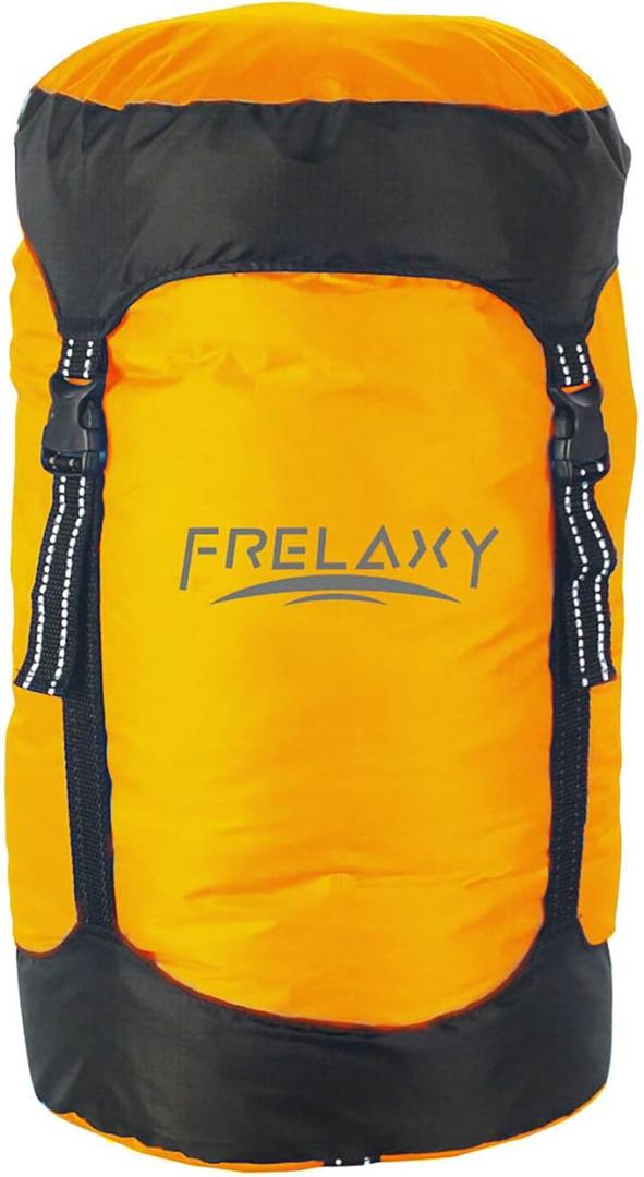 Frelaxy Compression Sack, 40% More Storage! 11L/18L/30L/45L/52L Compression Stuff Sack, Water-Resistant & Ultralight Sleeping Bag Stuff Sack - Space Saving Gear for Camping, Hiking (Large, Orange)