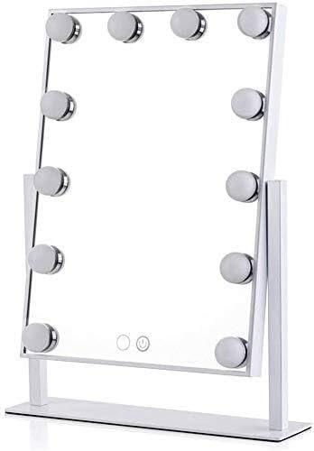 Hollywood Style LED Makeup Mirror, European Square Desktop Vanity Mirror with Touch Control, Dual Light Sources, 360 Rotation, USB Powered, White Aluminum Frame