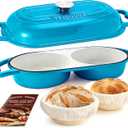 DIY Double Dutch Oven for Sourdough Bread Baking Enamel Cast Iron Bread Baker with Lid, Bake Two Different Loaves at Once, 500F Oven Safe, Includes 25" Banneton Proofing Baskets