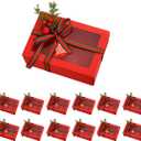 TIMBLESSING 12 Pack Christmas Gift Boxes with Clear Window, Red Christmas Gift Boxes with Ribbon, Pine Sprigs & Berry Decorations for Holiday Wrapping, 8.7x5.9x2.8 Inch (RED)
