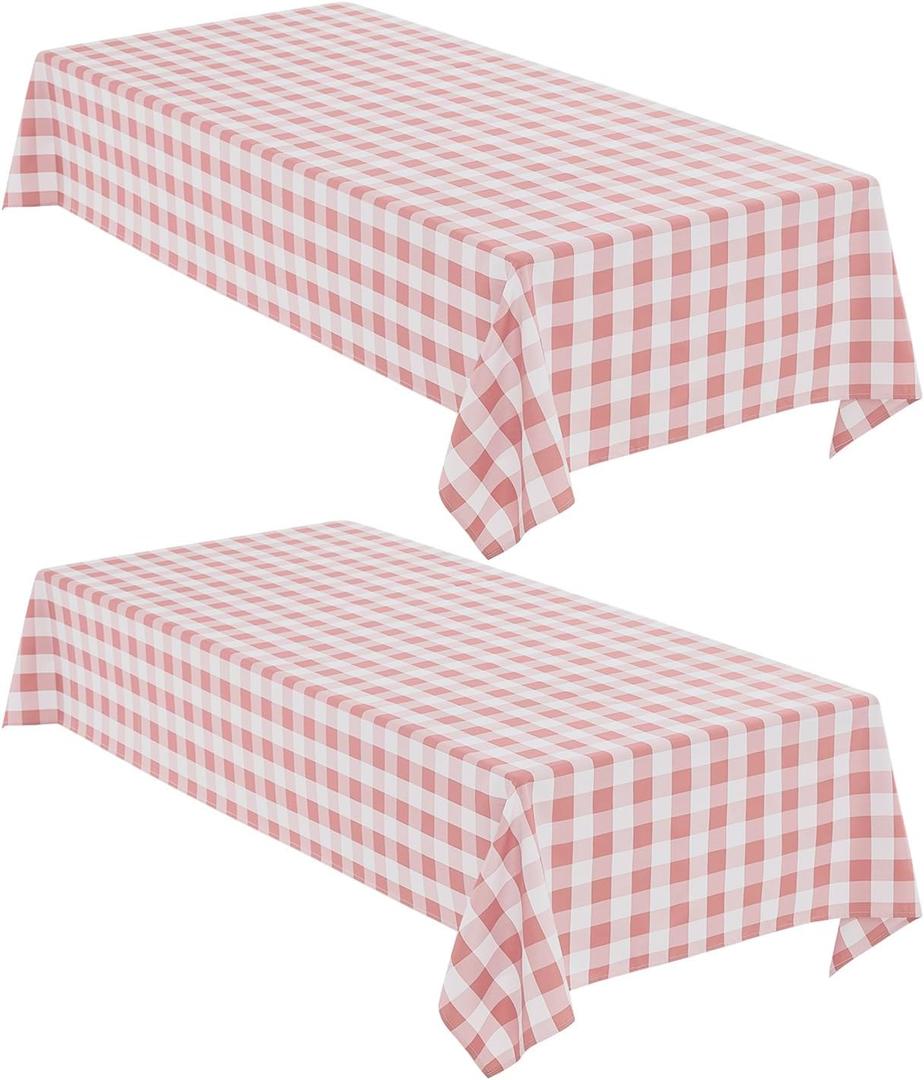 Checkered Tablecloth Rectangle, 2 Pack Gingham Table Cloths Waterproof Wrinkle Free Buffalo Plaid Table Covers Washable for Dining, Parties & Outdoor Picnic(Pink and White, 52"×70")