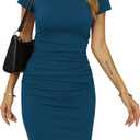 Missufe Women's Short Sleeve Ruched Casual Sundress Midi Bodycon T Shirt Dress Medium