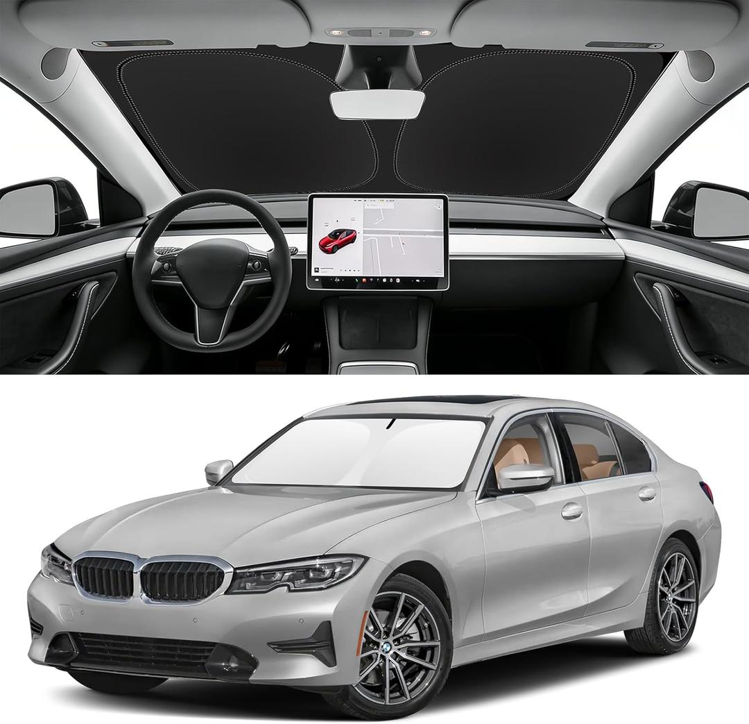 SLOGENTO Custom Fit Windshield Sun Shade for BMW 3-Series 2019-2026, Blocks UV & Heat, Front Window Sunshade, Easy Fold & Store