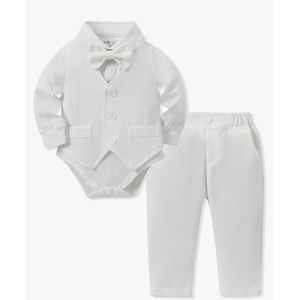 YALLET Baby Boy Clothes Suit 6 - 12 Months Infant Gentleman Outfits Formal Dress Shirt+Bowtie+Vest+Pants Set Baby Wedding Suits 3 Pcs