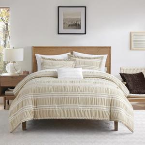 Chic Home Emma Twin 3-Piece Striped Seersucker Comforter Set, 1 Pillow Sham, 1 Decorative Pillow - Beige