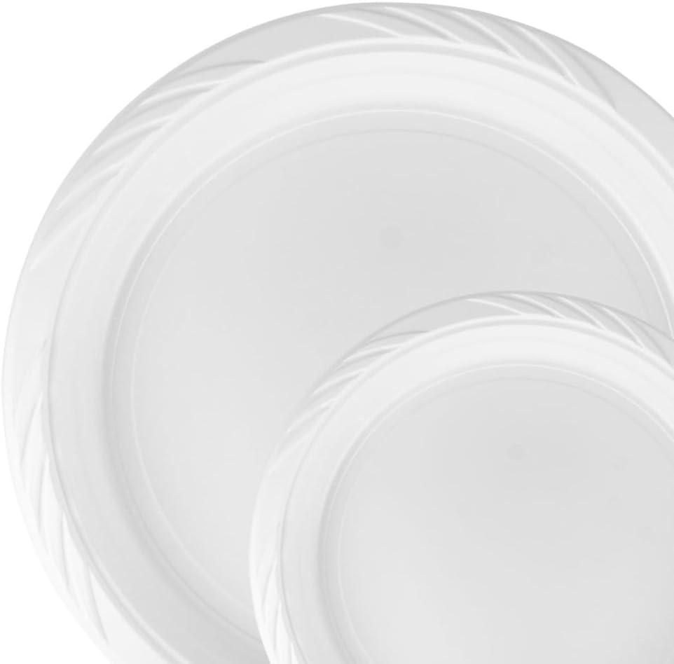 Plastic Plates, White, 9-Inch, Case of 400 (4 packs x 100)