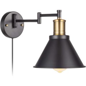 Swing Arm Wall Lamp Plug-in Cord Industrial Wall Sconce, Bronze and Black Finish,with On/Off Switch, E26 Base,1-Light Bedroom Wall Lights Fixtures,Bedside Reading Lamp