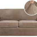 H.VERSAILTEX Real Velvet Plush 3 Piece Stretch Sofa Covers Couch Covers for 2 Cushion Couch Sofa Slipcovers Width Up to 90 Inch Feature Thick Soft Stay in Place (Large Sofa, Camel)