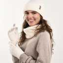 FURTALK Womens Winter Hat Scarf Gloves Set Knitted Thick Beanie Touchscreen Gloves Neck Warmer for Men Women (Beige)