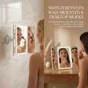 LED Bathroom Shower Mirror with Lights, Trifold Vanity Mirror with Powerful Suction Mount, Rechargeable Makeup Mirror with 2X/3X Magnification, 3 Color Lights & Brightness Adjustable