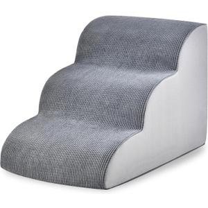 Dog Stairs for Small Dogs 15.7 H, Pet Stairs with High-Density Foam, 3-Step Dog Steps for Bed, Couch or Sofa, Curved Ramp Design for Puppies, Medium Pets and Older Cats, 15.7 x 22.4 x 15.7 Inch, Gray