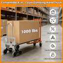 Aluminum 4 in 1 Convertible Hand Truck Dolly Cart with Wheels, 1000Lbs Capacity, Heavy Duty Stair Climbing Hand Trucks with Bungee Cord&Strap for Flat Ground & Stairs, Logistics, Home, Office, Orange