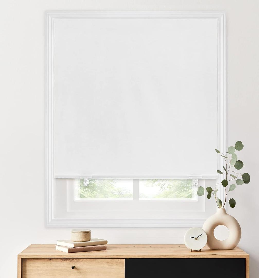 LazBlinds 100% Blackout Roller Shades, No Tools No Drill Cordless Blinds for Windows, Thermal Insulated UV Protection Privacy Window Shades for Bedroom (48''W x 72''H, White)