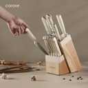 CAROTE 14 Pieces Knife Set with Block, Forged, High Carbon Stainless Steel Sharp Blade Block Knife Set, Dishwasher Safe Cutlery, Cream