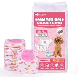 Pet Soft Disposable Dog Diapers - Female Dog Diapers with Adjustable Foam Tail Hole, Ultra Protection Puppy & Cat Diapers Wetness Indicator for Dogs in Heat or Incontinence, 20pcs (S,Red)