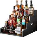KLM Liquor Bottle Display Shelf, Coffee Syrup Rack Organizer, 4 Step Countertop Liquor Wine Rack, mini bar,liquor cabinet, Home Retro Bar Shelf Stand for Liquor Whiskey, (Black)