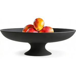 Large Black Decorative Bowl, Decorative Fruit Bowl for Kitchen Counter, Modern Pedestal Bowl for Home Decor, Stylish Key Bowls for Entry Table, Coffee Table Decorations, 11.6” Diameter & 3.8”Height