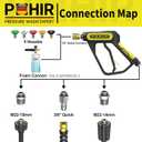 POHIR 5000PSI Pressure Washer Gun and 50ft Hose 4000psi, Extension Wand Adjustable Length, Kit with 3/8" Swivel Plug & M22-14/15mm Fitting & 7 Nozzle Tips for Cleaning (5000psi Gun with 50ft Hose)