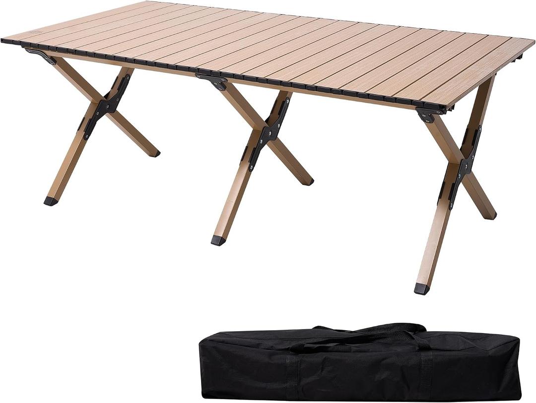 Folding Camping Table, Portable Carbon Steel Low Picnic Table for Outdoor BBQ, Beach & Tailgating, Heavy Duty 47.2" L x 26.1" W, with Carrying Bag