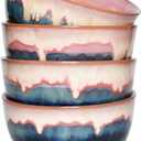 Bosmarlin Stoneware Cereal Bowls Set of 4, 26 Oz, Pink Soup Bowls for Oatmeal, Salad, Dishwasher and Microwave Safe, Reactive Glaze (26 Oz, Pink)