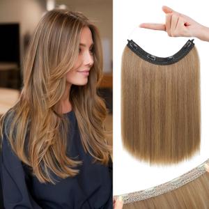 REECHO 16" Invisible Wire Hair Extensions with Thinner Softer Lace Weft Adjustable Size Removable Secure Clips in Short Straight Secret Hairpiece for Women - Light Brown with Blonde Highlights