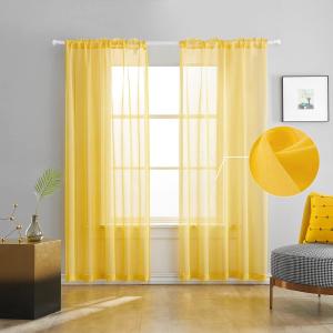 Butter Yellow Sheer Curtains 72 Inches Long Semi Faux Linen Yellow Sheers Curtain for Bedroom Living Room Girls Kids Room 2 Panels 52x72 Inch Length Gold