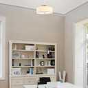 Globe Electric 2-Light Flush Mount Ceiling Light, Matte Brass Finish, White Linen Shade, E26 Base, Dimmable, Minimalist Home Lighting, 60998