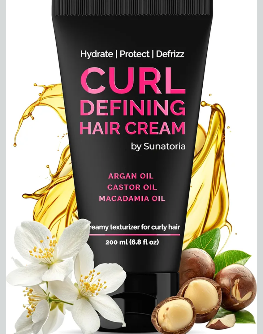 Curl Cream – Lightweight Leave-In Curl Defining Cream for Curly & Wavy Hair, Anti-Frizz Moisturizer and Curl Activator Texturizer with Macadamia and Argan Oil, 6.8 fl oz