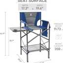 EVER ADVANCED Tall Folding Chair 30.7" Seat Height Directors Chair High Foldable Bar Stool for Makeup Artist Face Painting with Side Table Cup Holder and Storage Pocket Supports 350LBS (Blue/Grey)