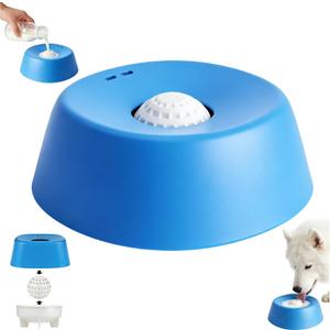 Slow Feeder Dog Bowls for Liquid Treat, Dog Lick Bowl Anti-Slip Slow Feeder for Wet Food, Anti-Slip Bone Broth Dog Lick Bowl with Rolling Ball, for Dogs and Cats (Blue)