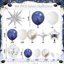 Blue Silver Balloon Garland Arch Kit, Navy Blue White Balloon Arch Kit, Metallic Silver Confetti Balloons Star Foil Balloons for Graduation Father's Day Dad Birthday Wedding Baby Shower Party Decor