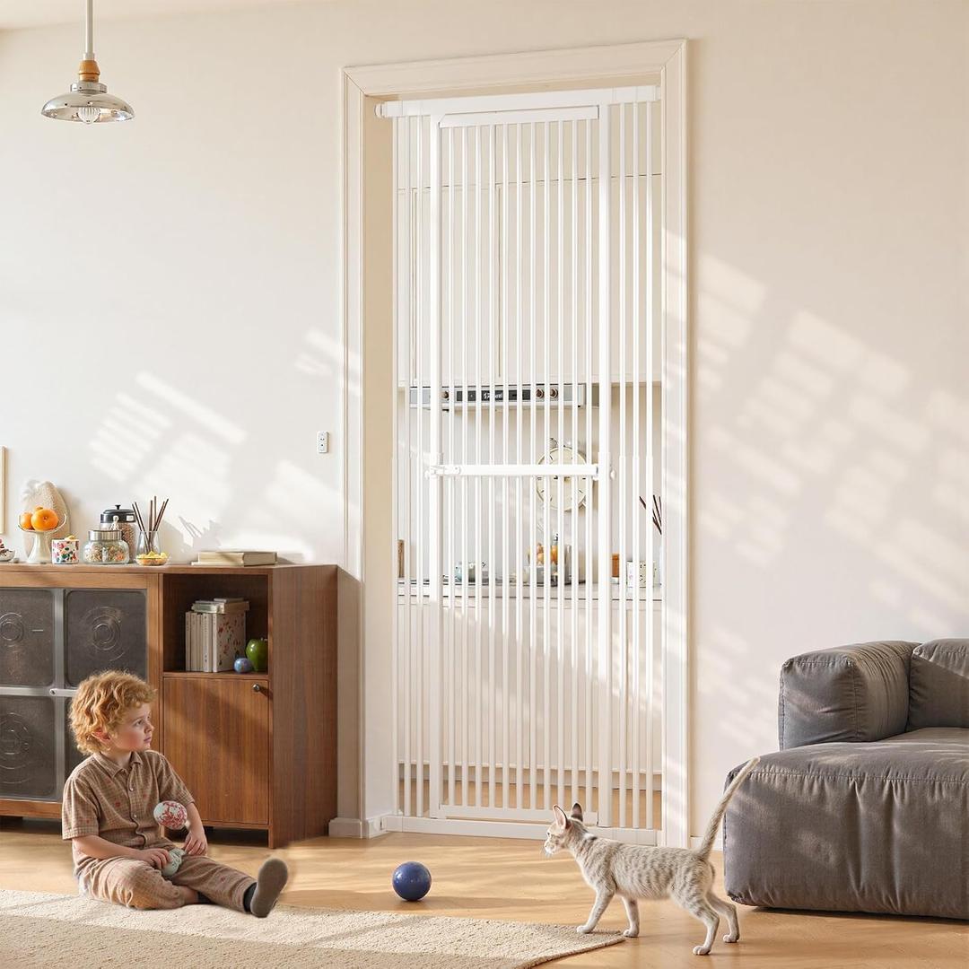 Gardner Pet 51"-87" Extra Tall Cat Gate for Doorway, 27.56"-37" Wide Included 4 Extension Kits, No Drilling Pressure Mount Kit Full Door Gate for Dogs (White, 51"-87" High)