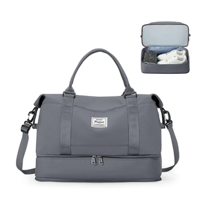 Spirit Travel Duffel - 18x14x8 Inches Weekender Overnight Bag with Shoes Compartment, Trolley Sleeve & Carry On for Airplanes, Sport Tote Gym Bag - Grey