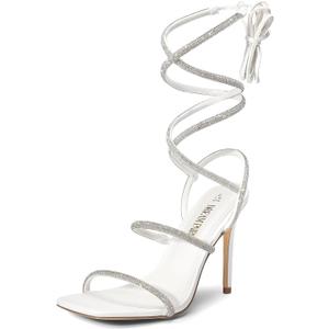 DREAM PAIRS High Heels Stilettos for Women - Strappy Gladiator Sexy Square Toe Open Toe Dressy Pumps Sandals (8, White)