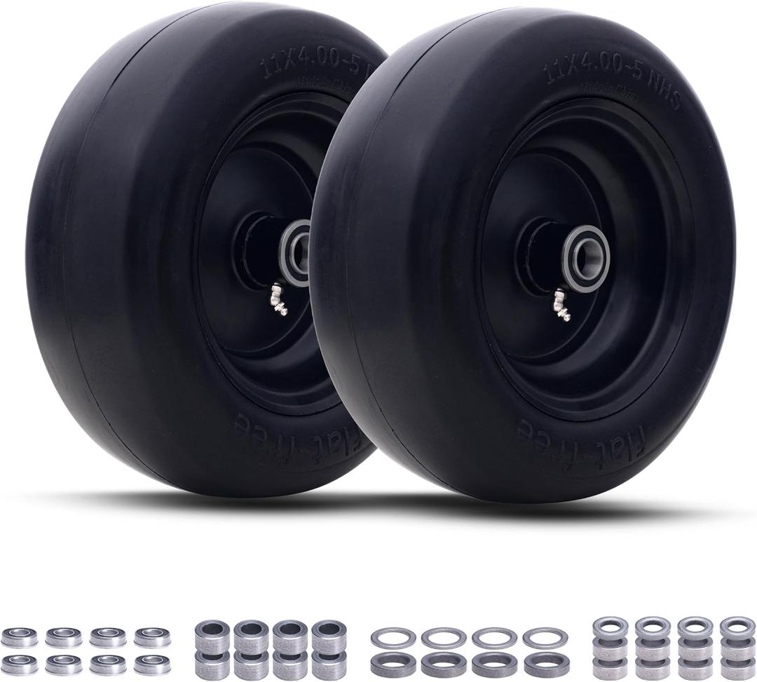 MAXROLLORS (2 Pack) 11x4.00-5 Lawn Mower Tires Flat Free and Wheel Assembly