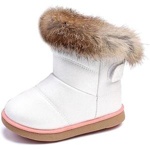KVbabby Toddler boots Kids Snow Boots Girl's Warm Winter Boots Waterproof Boot PU Leather Non-slip, US 7 White