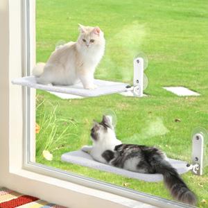 2PC Easy Fold Cat Window Perch - Cordless, Fold-Up, Zip Closure Embeded Machine Washable Bed Cover, Robust Metal Frame - Cat Hammock for Window for Large Cats and Kittens(White, Large, 2PC) (23.0"L x 12.0"W x 7.0"Th)