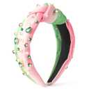 PANTIDE Witch Musical Jeweled Knotted Headband - Witch Musical Fans Gift Pearl Crystal Embellished Headband Wide Top Knot Fashion Pink Hairband Accessories Birthday for Women Girls (Green Rhinestone)