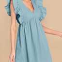 FANCYINN Women's Summer Casual Babydoll Mini Dress Ruffle Sleeveless Deep V Neck Pleated Swing Flowy Tunic Dress