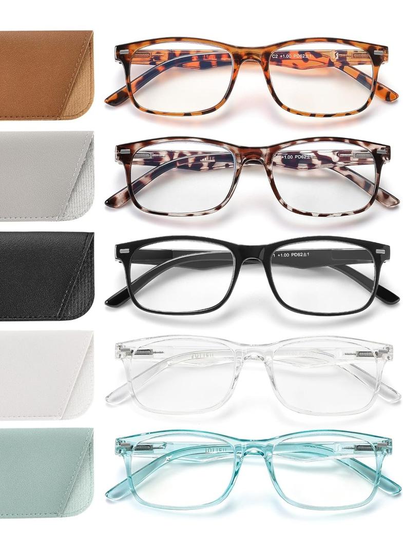 5 Pack Reading Glasses for Women, Spring Hinges Lightweight Readers Glasses,Blue Light Reading Glasses Anti Eyestrain, +1.0