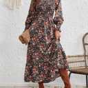 LIGHT DOT Women's Square Neck Casual Floral Dress Long Sleeve Printed Maxi Fall Dress Smocked Flowy (Orange Green,S)