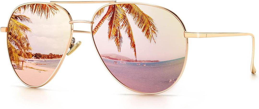 SUNGAIT Women's Lightweight Oversized Aviator Sunglasses - Mirrored Polarized Lens (2025 Rose Gold Frame/Pink Mirror Lens)