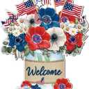 Independence Day Welcome Door Sign Patriotic Door Hanger USA Flag 4th of July Wood Hanging Porch Sign for Farmhouse Porch Front Door Memorial Day Wreath Decor